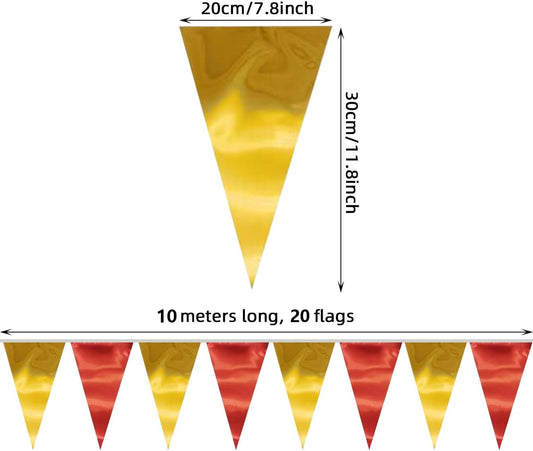 40M/130FT Red Gold Triangle Pennant Banner Flag Metallic Fabric Bunting Garland for Christmas Graduation Anniversary Birthday Engagement Wedding Anniversary Casino Party Decorations Supplies
