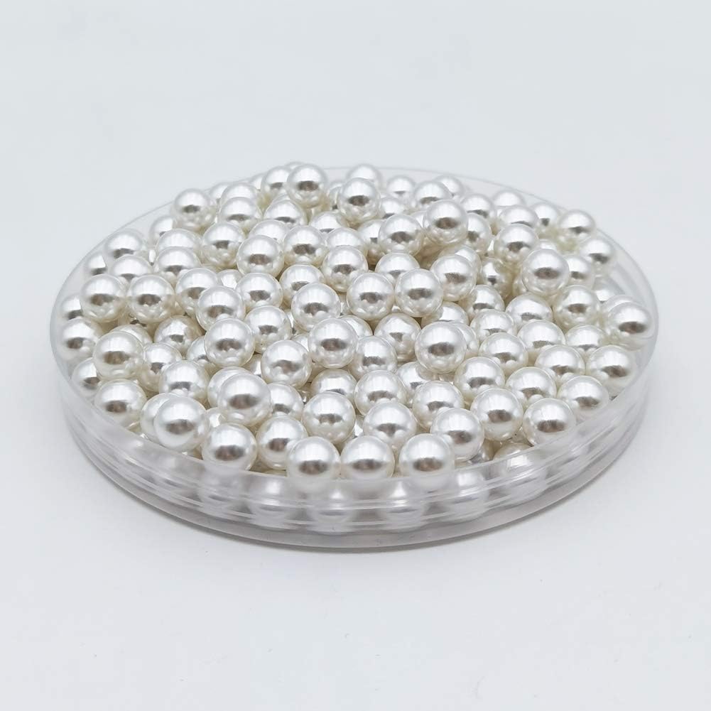 INSPIRELLE 1100pcs White Undrilled ABS Art Faux Pearls for Vase Fillers, 8mm No Hole Makeup Beads to Hold Brush Eyeliner, Imitation Round Pearl Beads for Table Scatter Home Wedding Decoration