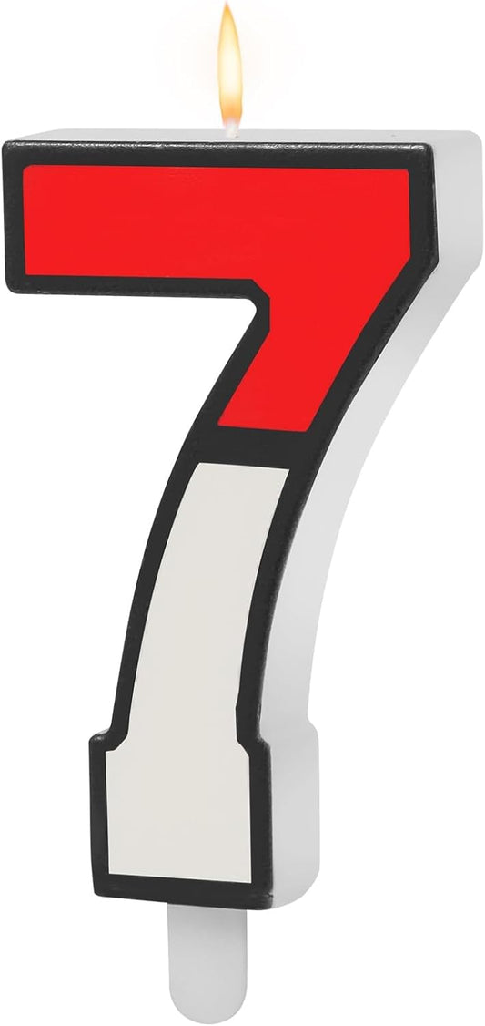 Number 7 Cartoon Candle Red and White Birthday Cake Candle Numeral for Cartoon Animated Birthday Decoration Party Supplies (Number 7)