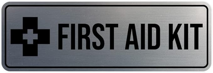 Standard First Aid Kit Sign (Brushed Silver) - Large (5 Pack)