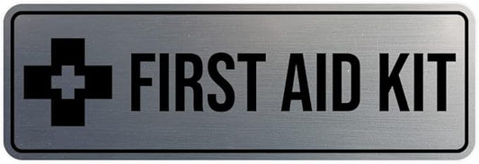 Standard First Aid Kit Sign (Brushed Silver) - Medium (10 Pack)