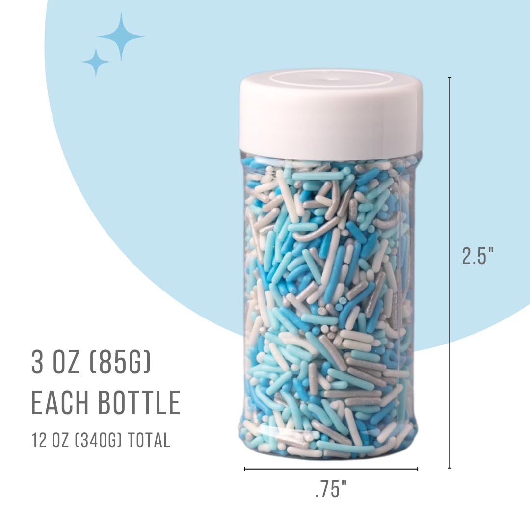 Sweets Indeed Winter Sprinkle 4-Pack – 10.90 oz | Blue Sugar Crystals, Shimmer Snowflakes, Winter Jimmies & Nonpareils | Frozen-Inspired Christmas & Holiday Baking Decorations