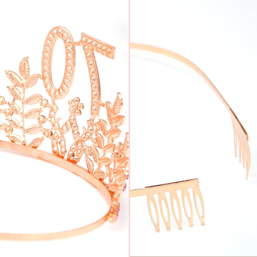 Birthday Sash Tiara Birthday Tiara Rhinestone Crown Rose Gold Birthday Queen Tiara Sash and Tiara for Women Birthday Decor Princess Tiara Cake Topper Crystals Hair Accessories for Party
