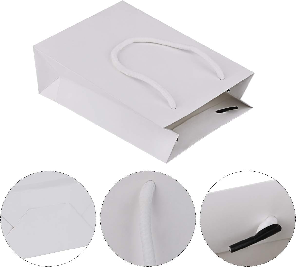 Driew Kraft Paper Bags, Small Gift Bags 5x2x7.5 inches with Cotton Handle Pack of 50 (White)