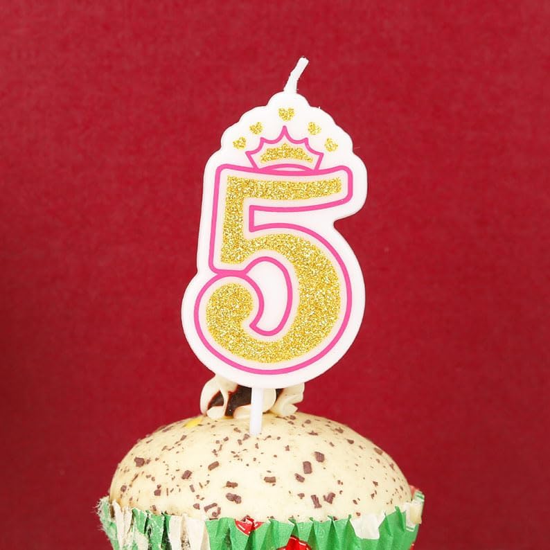 Birthday Number Candles, Number 5 Pink Giltter Candles for Cake, Candle Cake Topper with Sequins for Anniversary Celebrations Supplies (Number 5)