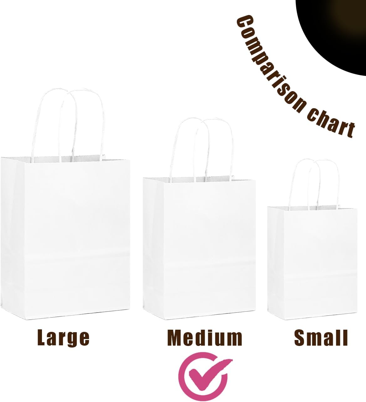 qiqee 200-Packs White Paper Gift Bags with Handles Bulk 10.6"x8.3"x4.3" Medium Size Paper Bags Multiple Uses