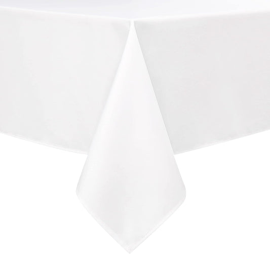 Wewoch White Rectangle Tablecloth Water Resistant Washable Polyester Table Cloth for Dining,Kitchen, Parties Weddings and Outdoor Use 60 Inch by 104 Inch