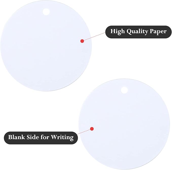 G2PLUS 100PCS White Gift Tags with String，2.2'' Round Paper Tag Blank Hang Tag Circle Tags with Holes for Craft Projects, Xmas Gift, DIY Wedding Favor Bag