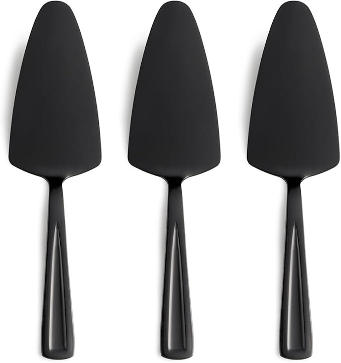 Black Pie Cake Server Set, GoGeiLi 9.3-inch Stainless Steel Dessert Server Spatula for Pizza, Pastry, Cheese, Set of 3, Dishwasher Safe