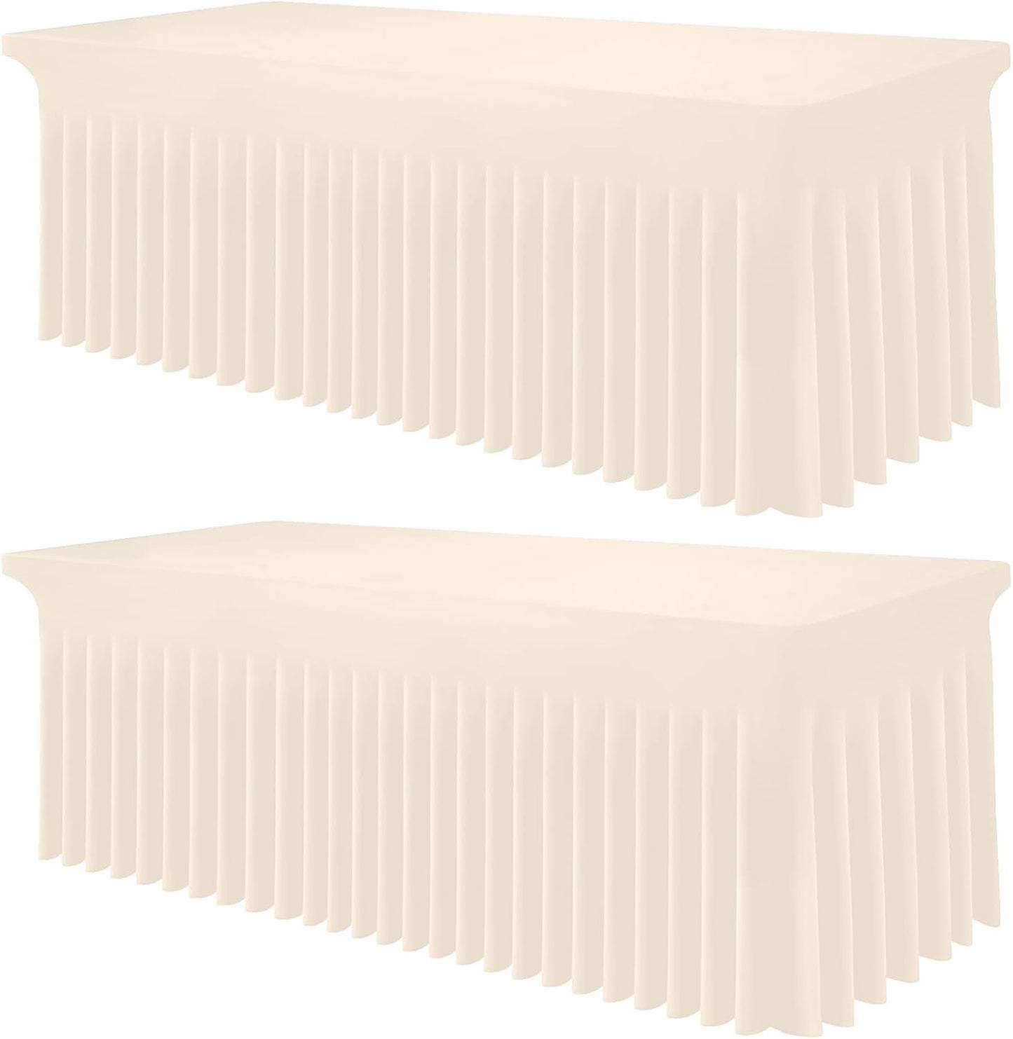 Smiry Spandex Tablecloth 2 Pack, Elastic Fitted Stretch Tablecloth for 8FT Rectangle Tables, Waterproof Washable Table Cover Skirt for Outdoor, Wedding, Banquet & Parties (Beige, 96Lx30Wx30H Inch)