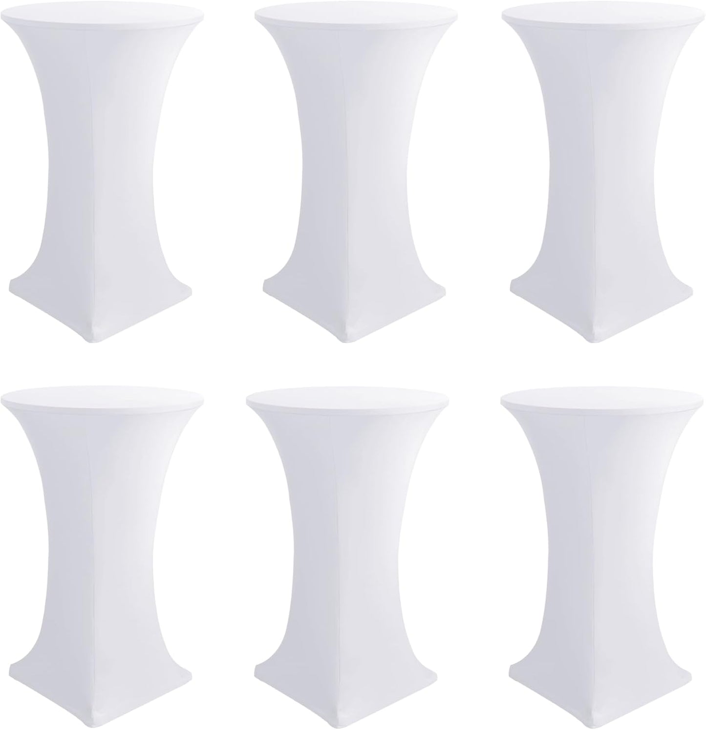 Cocktail Table Covers-Spandex Round High Top Table Cloths 6 Pack 32x43 Inch-White Stretch Fitted Bar Tall Tablecloth for Pub Bistro Highboy Party Event Banquet Height Folding Satnding Tables
