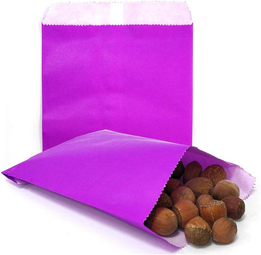 AZOWA 100 CT Small Paper Treat Sacks Purple 5 x 7 Inches Candy Buffet Bags for Party