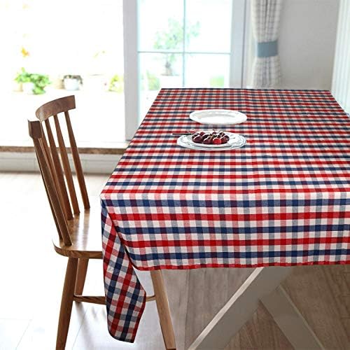 Urban Villa Tablecloth Buffalo Check Table Cloth Tabletop Cover Kitchen Dining Tablecloth 100% Cotton Great Parties Wedding Holiday Dinner Red/Blue/White Rectangle 52X70 Inches 4-6 Seats Table Cloth