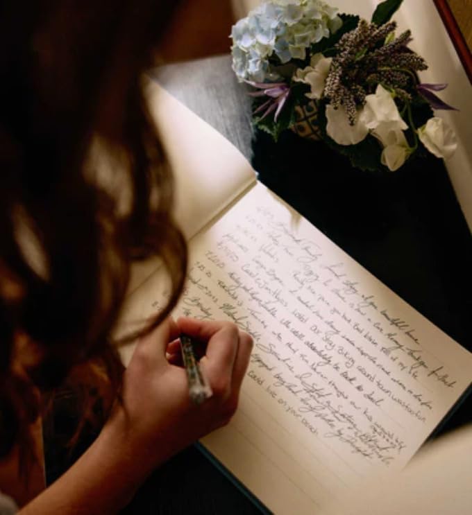 RIFLE PAPER CO. Hydrangea Embroidered Fabric Guest Book | Hard Cover Wrapped in Book Cloth & Ribbon Bookmark, (144 Ruled Pages Metallic Gold Ink, 10.25" W × 8.25" L)