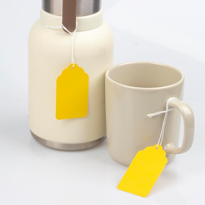 500pcs Paper Gift Tags with String Attached, Blank Price Tags, Idear for Product Jewelry Clothing Arts & Crafts DIY Gift Decorations(2.75"x1.57", Yellow)