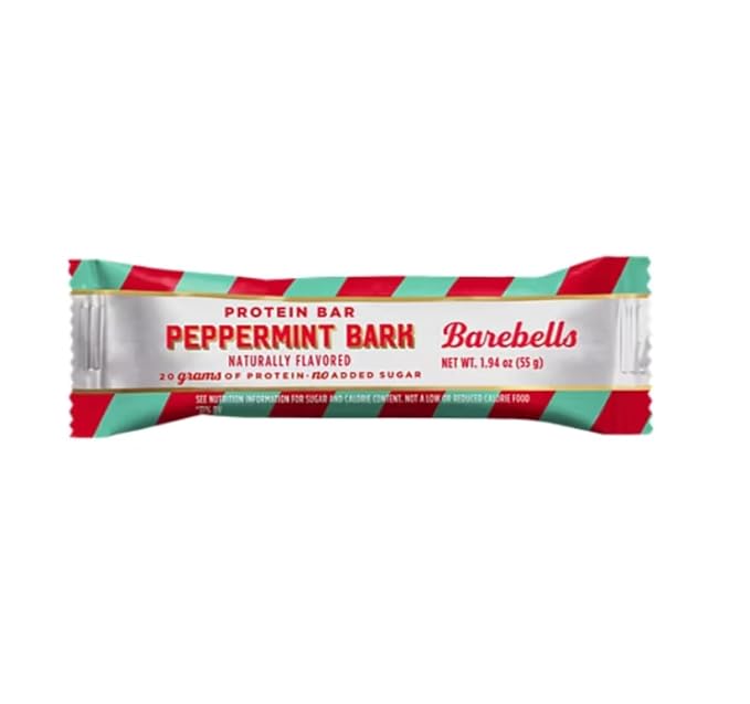 Barebells Protein Bars Peppermint Bark - 12 Count, 20g Protein, Creamy Vanilla Nougat with 1g Sugar, White Chocolate Coated Snack for Breakfast or Post-Workout