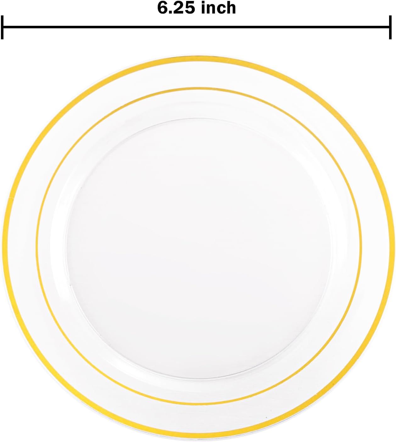bUCLA 100 Pieces Clear Gold Plastic Plates Disposable - 6.25 Inch Clear Plastic Dessert Plates with Gold Trim for Party, Wedding & Thanksgiving