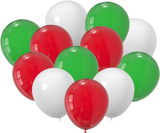 60 Pcs 12-Inch Latex Balloons in Red, Green, and White - Perfect for Christmas, New Year,Graduation, Birthday, Baby Shower, and Party Decorations