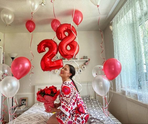 Red Number 2 Balloon 40 Inch, 2nd Birthday Decoration for Toddlers Girls Boys, Sparkling 2 Number Balloon Party Decor