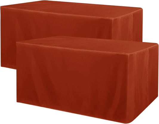 Obstal 2 Pack Table Clothes for 8 Foot Rectangle Tables - Water Resistant Washable Fabric Polyester Rectangle Table Cover Protector for Wedding, Banquet and Trade Shows, 96L x 30W Inches, Rust