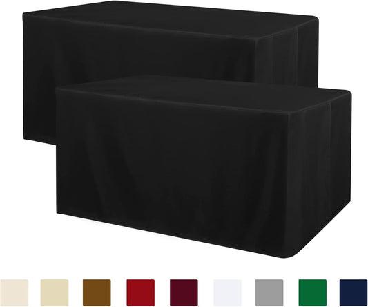 Obstal 2 Pack Black Tablecloth Fitted Table Clothes for 8 Foot Rectangle Tables - Water Resistant Washable Fabric Polyester Rectangle Table Cover for Outdoor/Indoor Uses?96L x 30W x 30H Inches, Black?