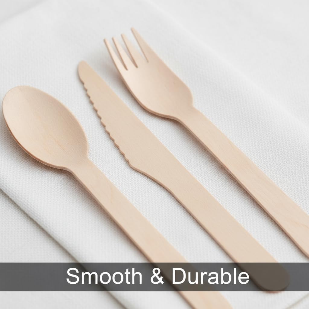 500 Pieces Disposable Cutlery, Wooden Utensils Set [200 Spoons, 200 Forks, 100 Knives] - Disposable Wooden Cutlery, Eco-Friendly Forks and Spoons, Compostable Cutlery Set Party Utensils