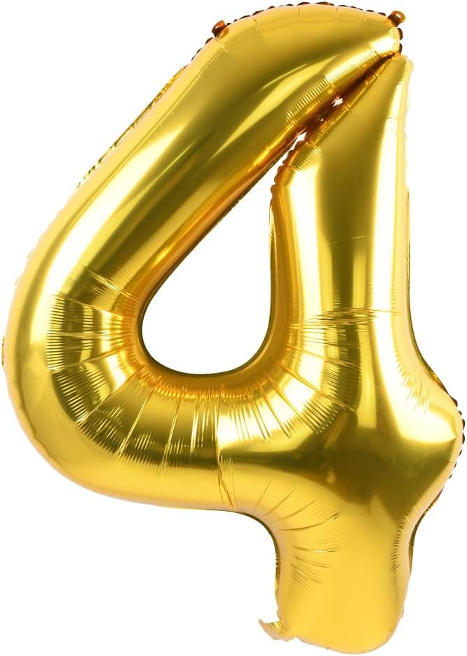 TONIFUL 40 Inch Gold Large Numbers Balloons0-9,Number 4 Digital Helium Balloons,Foil Mylar Big Number Balloons for Birthday Party Supplies Decorations