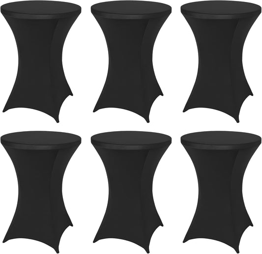 FestiCorp 6 Pack Spandex Black Table Cover, Cocktail Fitted Tablecloths, Round Highboy Stretch Table Covers Cloths for Party, DJ, Bar, Wedding, Birthday, Banquet, 30"-32" Diameter x 40"-43" Height