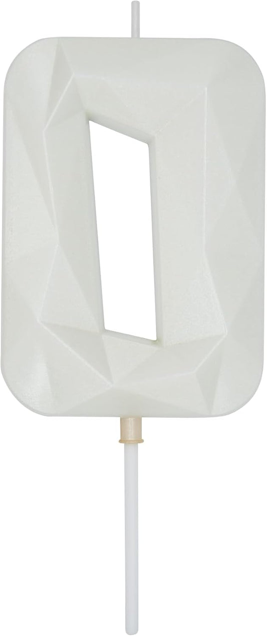 DERVENTA Large Birthday Candle Number 3D White 3.7 inch Party Celebration Anniversary Decoration Cake Topper 1 Piece (Number 0 White)