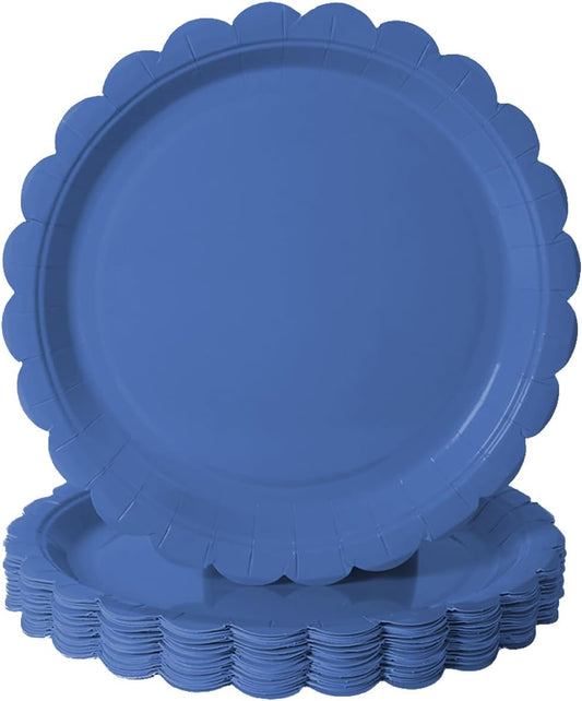 BEFORYOU 50PCS Scalloped Disposable Paper Plates 9IN Dessert Cake Party Plates for Baby Shower, Wedding,Bridal Shower Birthday Party Supplies (Navy Blue, 7IN)