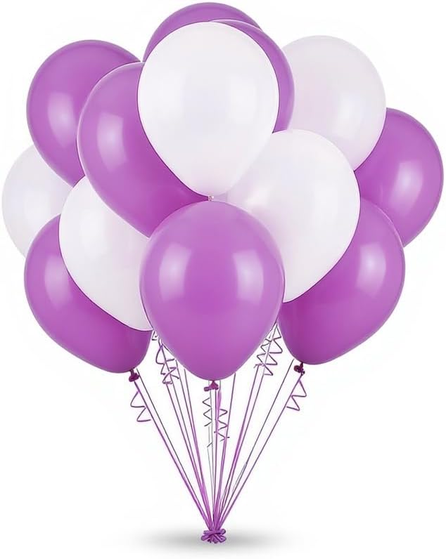 50 Pack 12 Inch White and Purple Latex Balloons (25 + 25), Princess Party Decorations, Quinceañera & Bridal Shower Balloon Arch Kit, Baptism/Christening Décor, Photo Backdrop, Party Supplies
