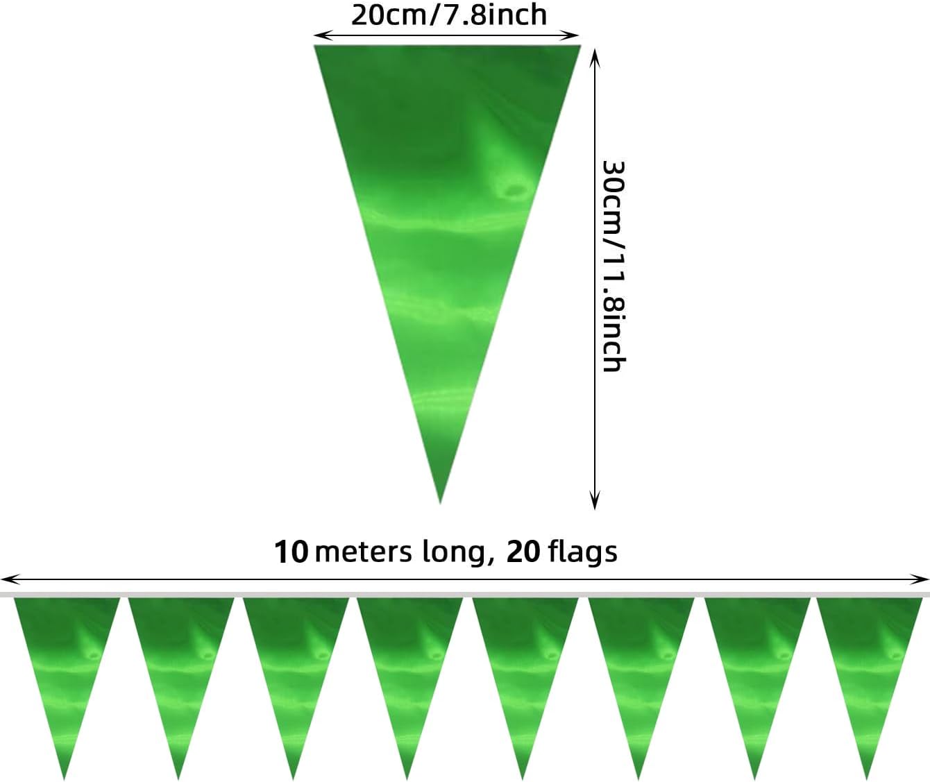 40M/130FT Green Triangle Pennant Banner Flag Metallic Fabric Bunting Garland for Christmas Graduation Safari Birthday Tropical Jungles Wedding Bachelorette Engagement Party Decoration Supplies