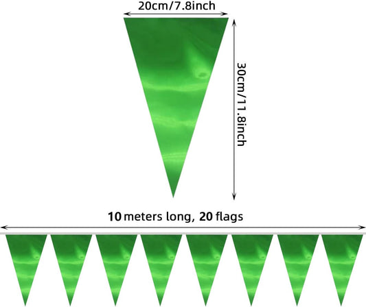 20M/65FT Green Triangle Pennant Banner Flag Metallic Fabric Bunting Garland for Christmas Graduation Safari Birthday Tropical Jungles Wedding Bachelorette Engagement Party Decoration Supplies