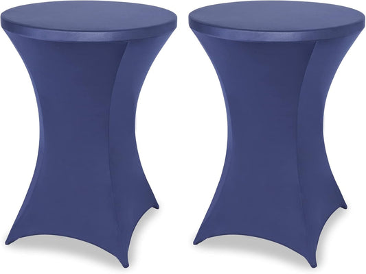 FestiCorp 2 Pack Spandex Cocktail Table Covers Fitted Clothes, Elastic Round Table Cover, Stretch Tablecloth for Party, Bar, Wedding, Birthday, Banquet, Navy, 30"-32" Diameter x 40"-43" Height