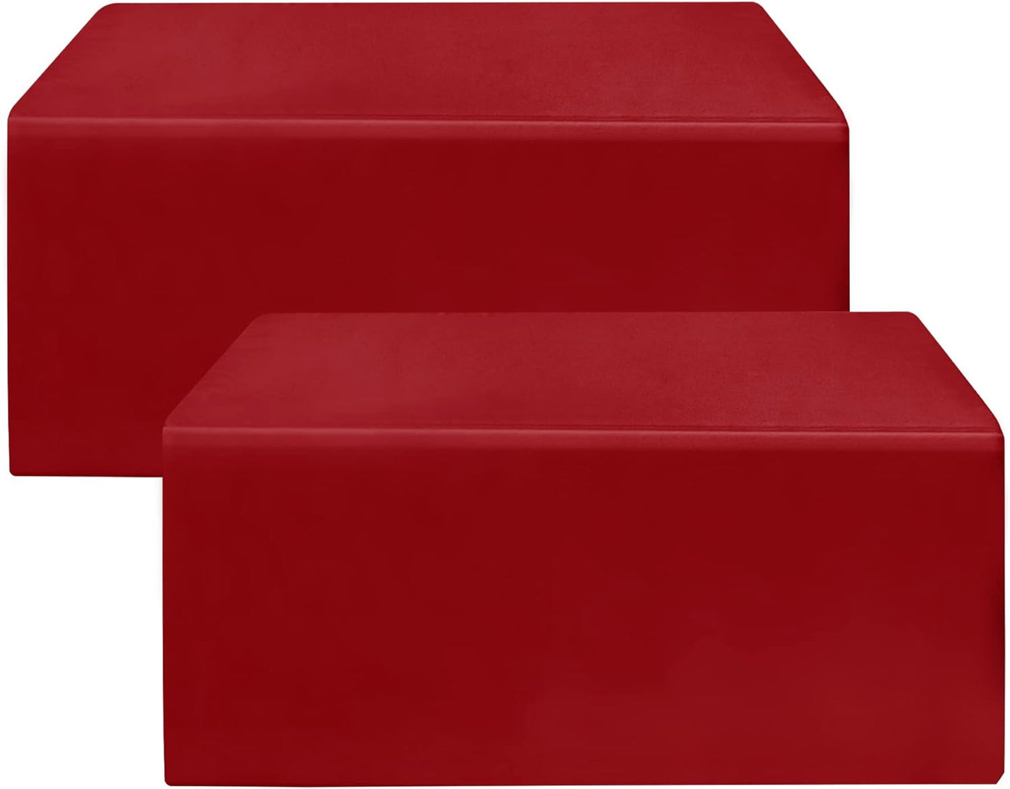 HolidayIdeas 2 Pack Red Fitted Tablecloth for 8ft Tables, 4-Sided Christmas Table Cover for Holiday Markets, Yard Parties, & Gift Tables, Wrinkle-Resistant Washable Xmas Decorations
