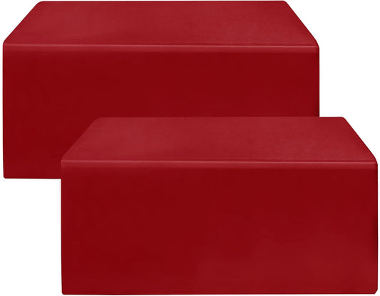 HolidayIdeas 2 Pack Red Fitted Tablecloth for 6ft Tables, 4-Sided Christmas Table Cover for Holiday Markets, Yard Parties, & Gift Tables, Wrinkle-Resistant Washable Xmas Decorations