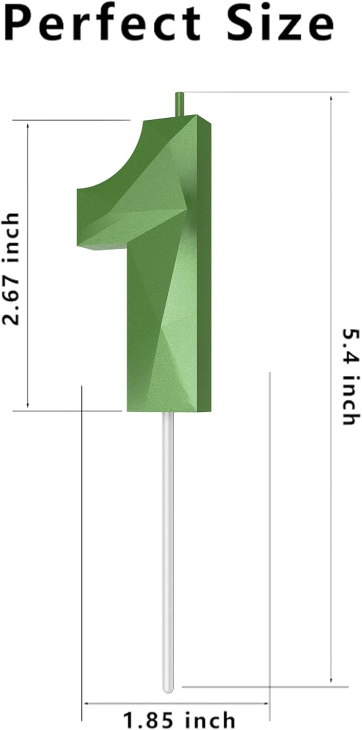 Number Birthday Candles(1 Candle Green) 3D Diamond Shape Number Happy Birthday Cake Candles for Birthday Party Wedding Decoration Reunions Theme Party