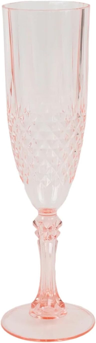 Efavormart 6-Pack Champagne Glasses, 8oz Shatterproof Plastic Crystal Cut Toast Flutes, Transparent Blush for Party Celebration Wedding