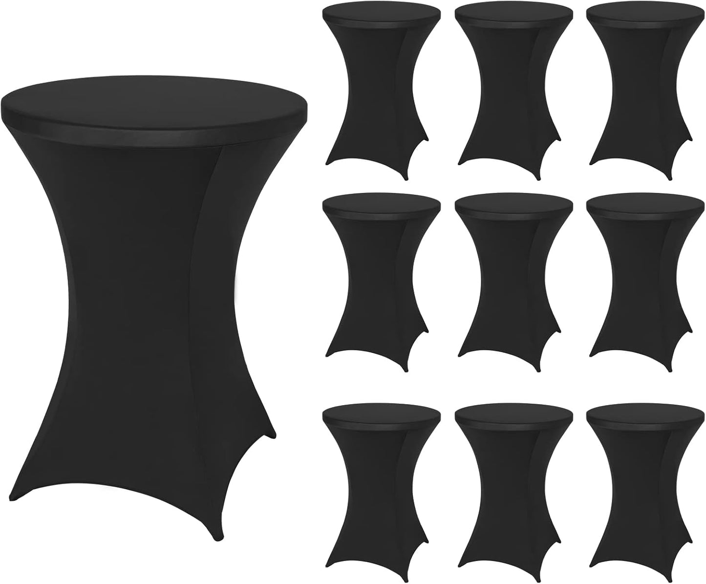 FestiCorp 10 Pack Spandex Black Table Cover, Cocktail Fitted Tablecloths, Round Highboy Stretch Table Covers Cloths for Party, DJ, Bar, Wedding, Birthday, Banquet, 30"-32" Diameter x 40"-43" Height