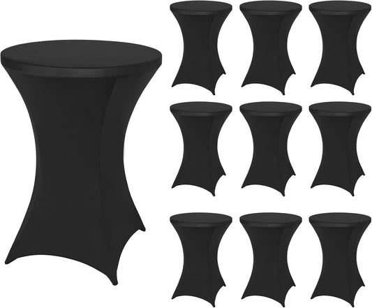 FestiCorp 10 Pack Spandex Black Table Cover, Cocktail Fitted Tablecloths, Round Highboy Stretch Table Covers Cloths for Party, DJ, Bar, Wedding, Birthday, Banquet, 30"-32" Diameter x 40"-43" Height