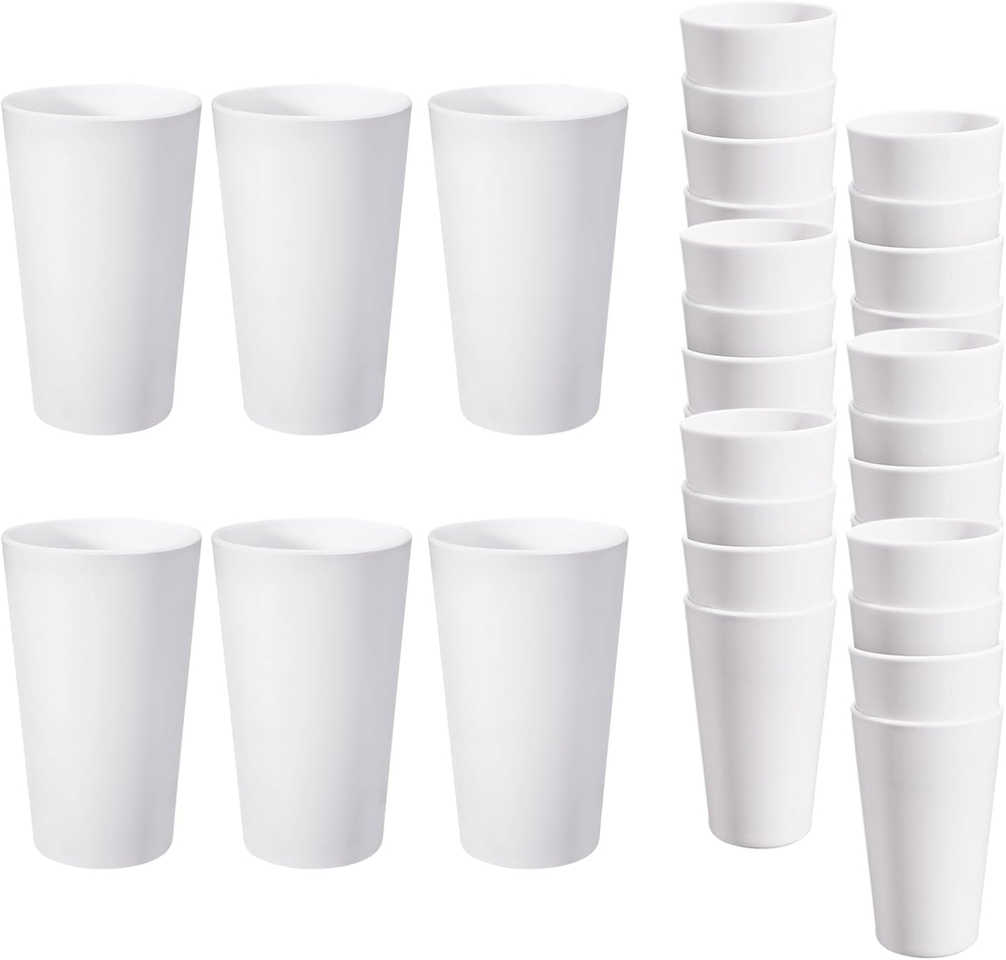24 Pcs Unbreakable Plastic Cups Set, 20 oz Reusable Plastic Cups, Stackable Water Tumblers, Drinking Cup for Kitchen, Outdoor, BPA-free, Dishwasher Refrigerator and Microwave Safe, White