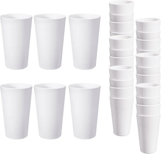 24 Pcs Unbreakable Plastic Cups Set, 20 oz Reusable Plastic Cups, Stackable Water Tumblers, Drinking Cup for Kitchen, Outdoor, BPA-free, Dishwasher Refrigerator and Microwave Safe, White