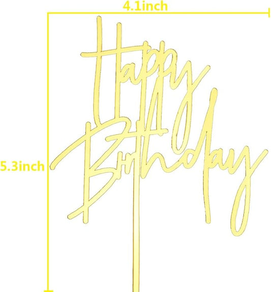 Happy Birthday Cake Topper, Acrylic Birthday Party Decorations Celebrations, Mirror Gold