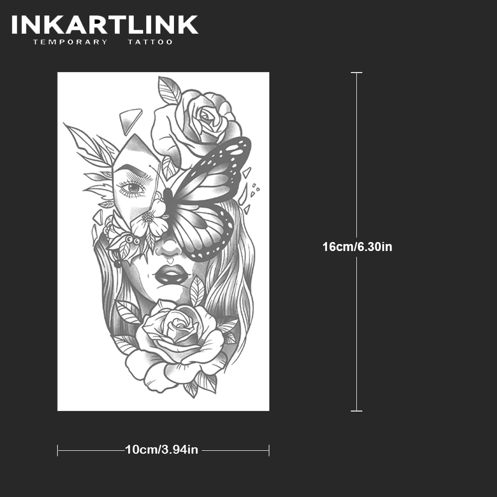 INKARTLINK 2 Sheets Extra Large Semi permanent Tattoos, Temporary Tattoos, Adult Art Designs, Waterproof, Realistic, No Adhesive, Non-Reflective, Lasts 1-2 Weeks,(Floral Metamorphosis)
