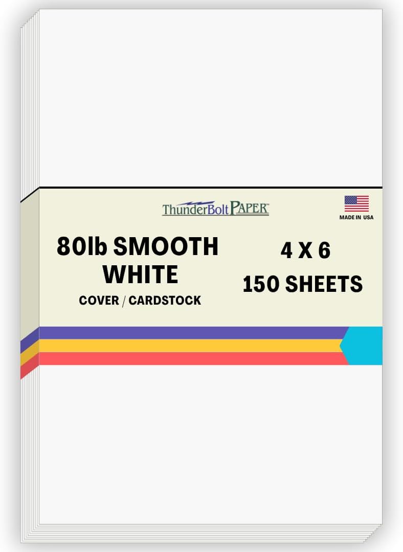 150 Bright White Smooth 80# Card Paper Sheets - 4" X 6" (4X6 Inches) Photo|Card|Frame Size - 80 lb/Pound Cover Weight - Quality Stock - Print Consistency - Smooth Finish