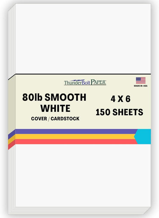 150 Bright White Smooth 80# Card Paper Sheets - 4" X 6" (4X6 Inches) Photo|Card|Frame Size - 80 lb/Pound Cover Weight - Quality Stock - Print Consistency - Smooth Finish