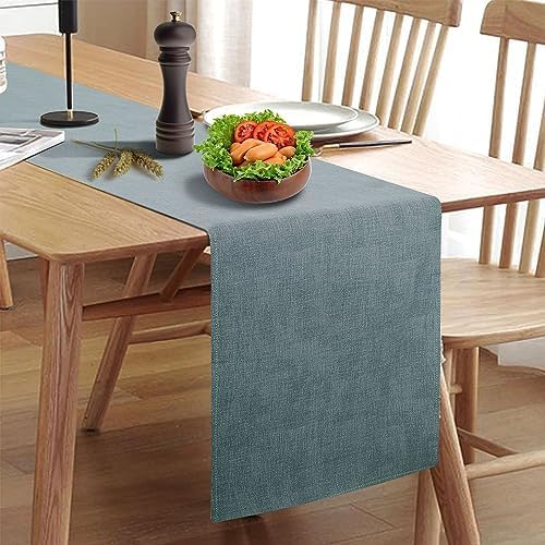 Wipeable Table Runner, Thick Farmhouse Dresser Runner, Rustic for Kitchen, Bedroom, Living Room, Indoor and Outdoor (72'', Blue Grey)