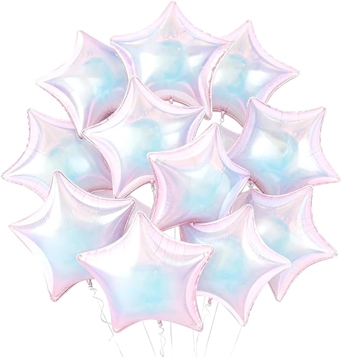 TONIFUL 15Pcs 18 Inch Large Iridescent Star Shape Foil Balloons Big Stars Helium Mylar Ballons for Birthday Wedding Bridal Shower Anniversary Engagement Party Decorations Supplies