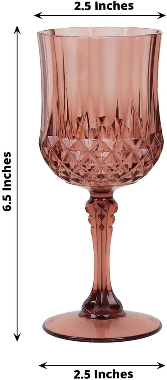 Efavormart 6-Pack Plastic Wine Glasses 8oz, Dusty Rose - Crystal Cut Shatterproof Cocktail Goblets Drinking Glasses