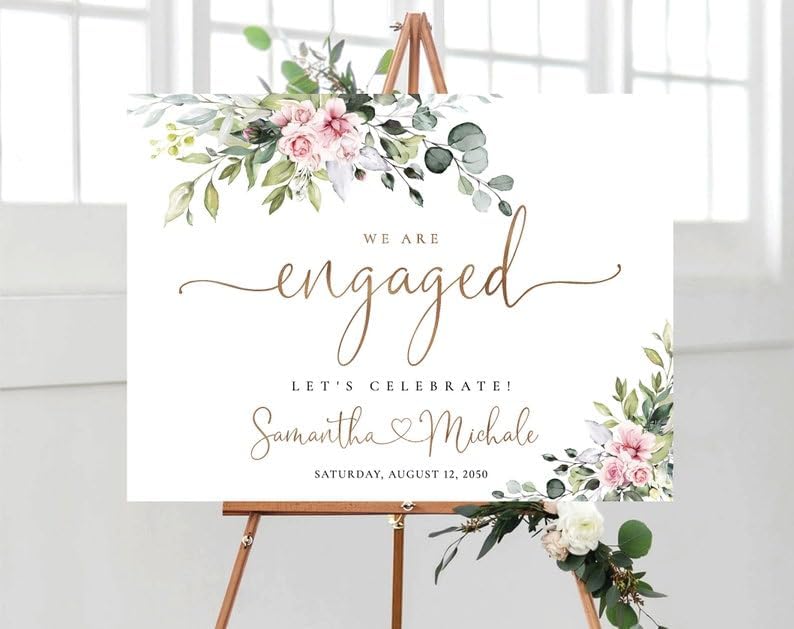 Blush Pink Greenery Engagement Party Welcome Sign, Greenery Engagement Party Decor, We Are Engaged, Eucalyptus Decorations